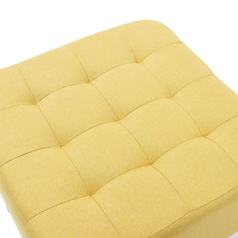 Yellow Linen Square Shoe Bench with Tufted Top