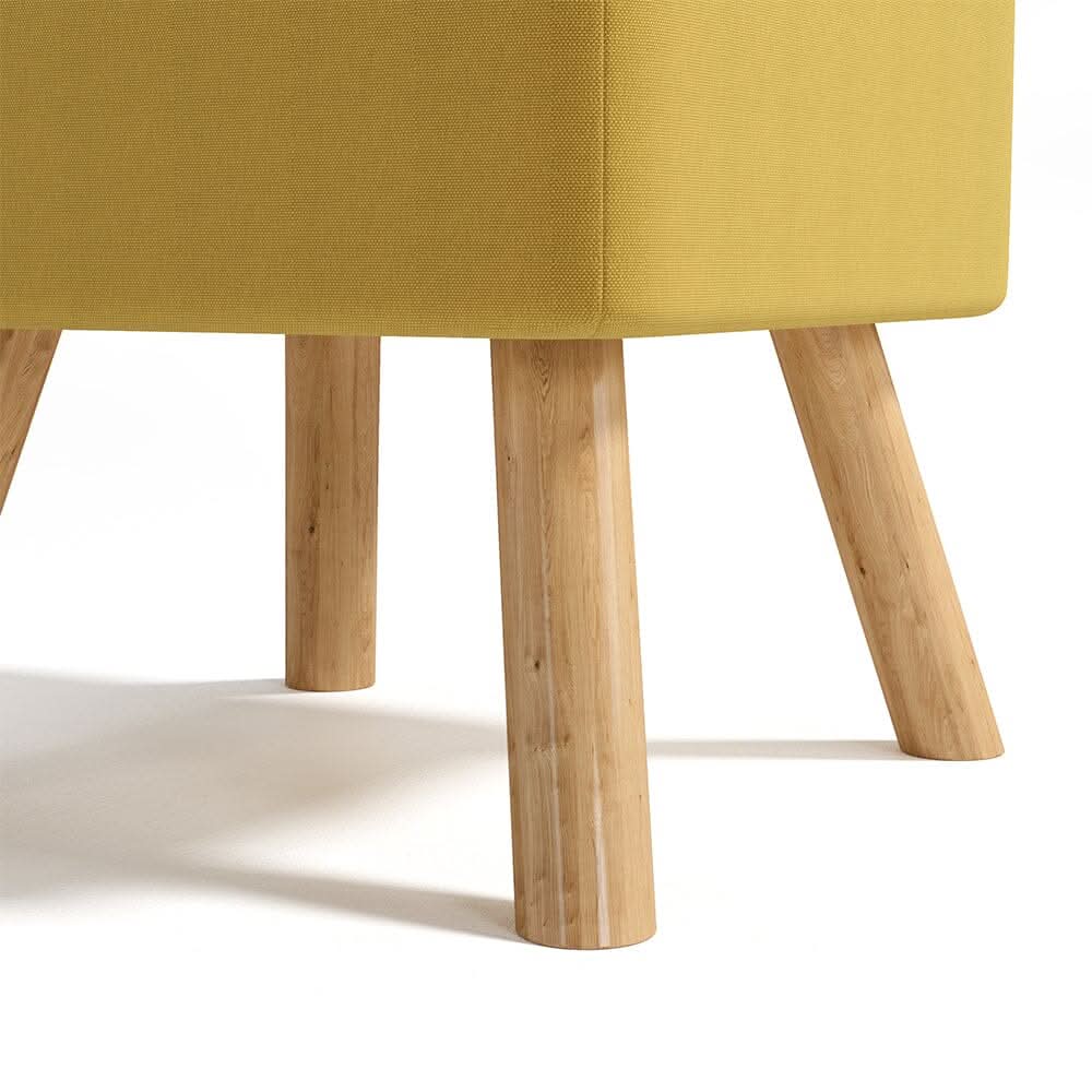 Yellow Linen Square Shoe Bench with Tufted Top