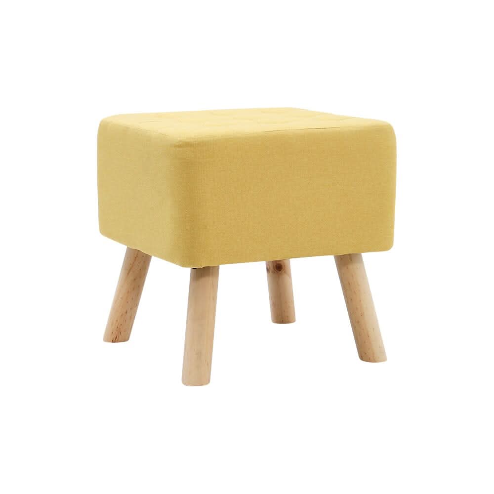 Yellow Linen Square Shoe Bench with Tufted Top