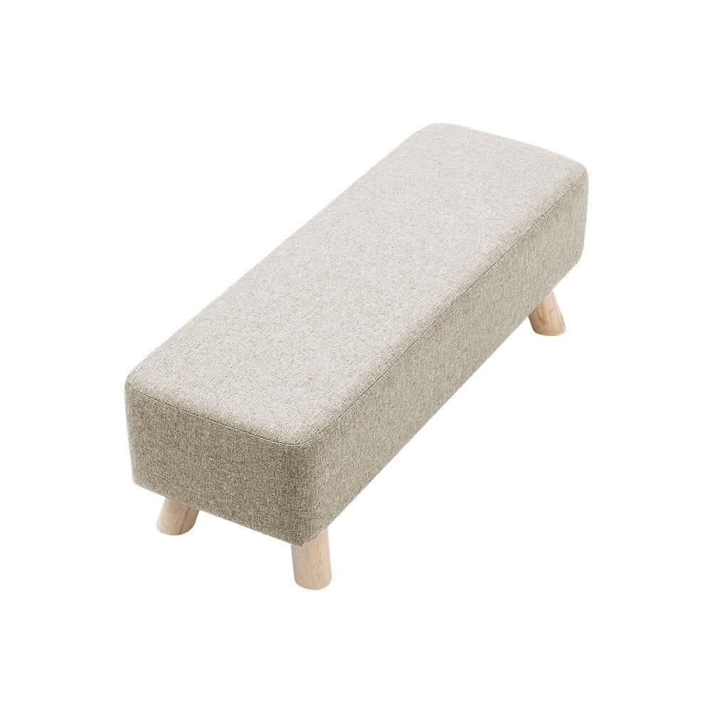 Scandinavian Style Rectangular Ottoman Bench Linen Fabric Beige