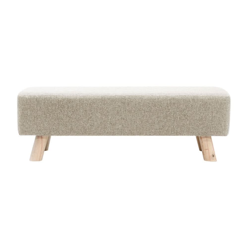 Scandinavian Style Rectangular Ottoman Bench Linen Fabric Beige