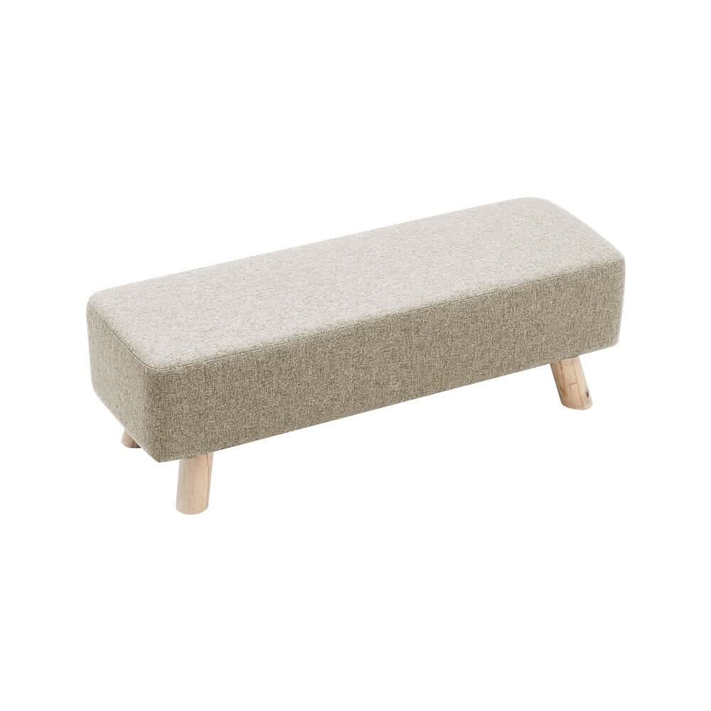 Scandinavian Style Rectangular Ottoman Bench Linen Fabric Beige
