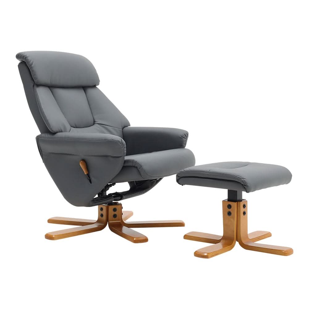 Swivel Faux Leather Lounge Recliner with Ottoman