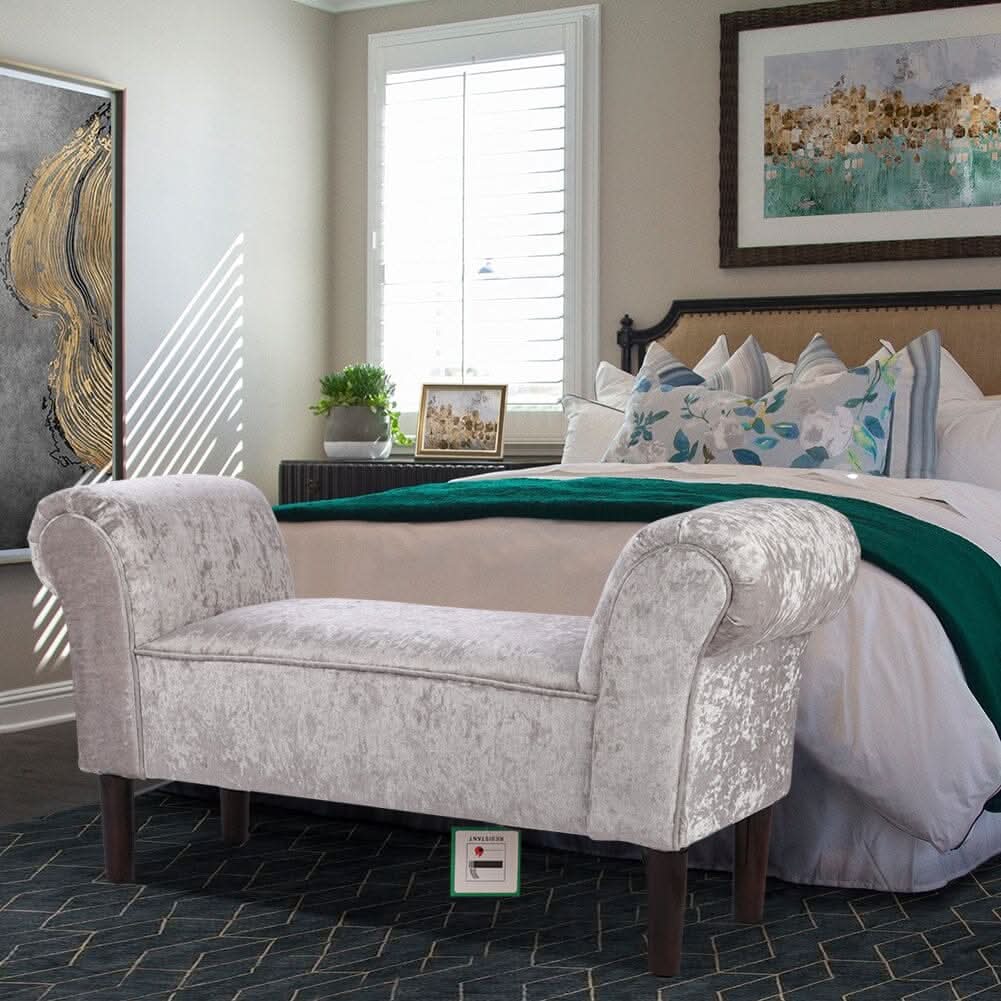 Tufted Velvet Buttoned Bench with Raised Arms