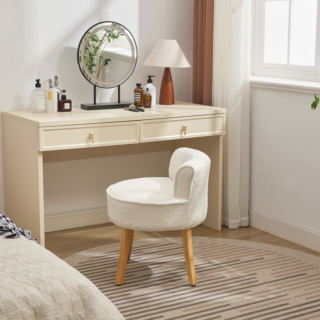 Teddy Fabric Vanity Stool with Button-Tufted Backrest