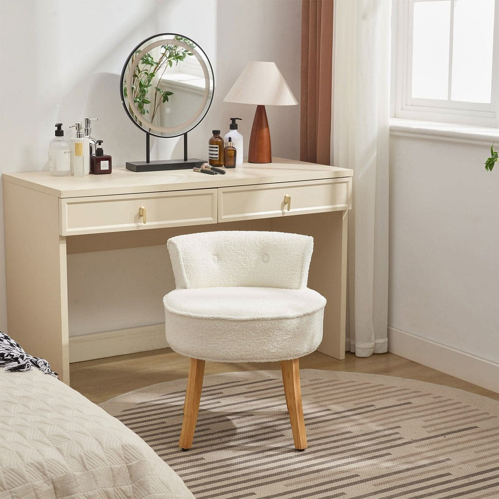 Teddy Fabric Vanity Stool with Button-Tufted Backrest