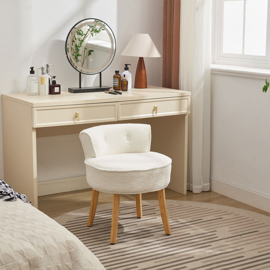 Teddy Fabric Vanity Stool with Button-Tufted Backrest