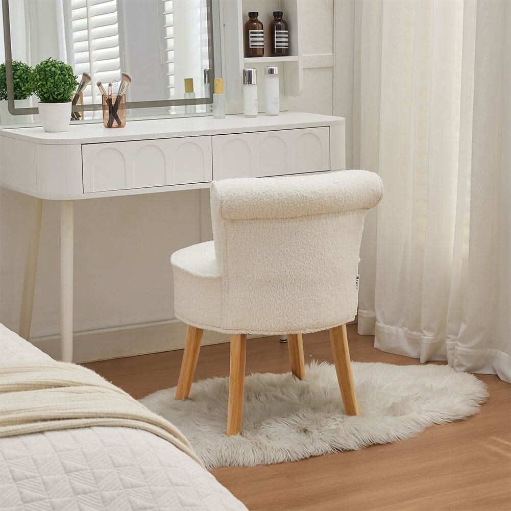 Teddy Fabric Vanity Stool with Button-Tufted High Backrest