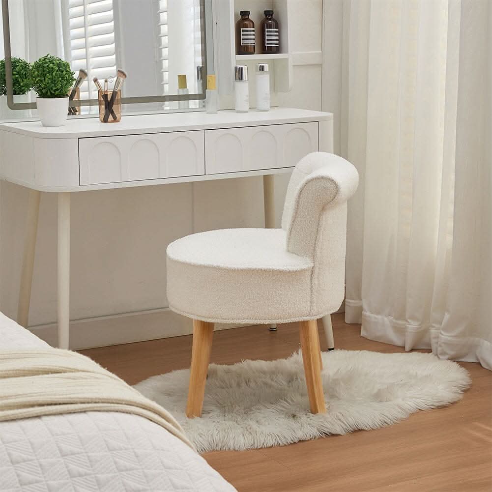 Teddy Fabric Vanity Stool with Button-Tufted High Backrest