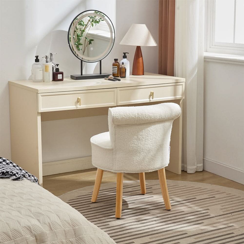 Teddy Fabric Vanity Stool with Button-Tufted High Backrest