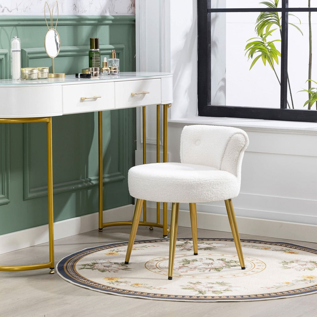 Teddy Fabric Vanity Stool with Metal Legs