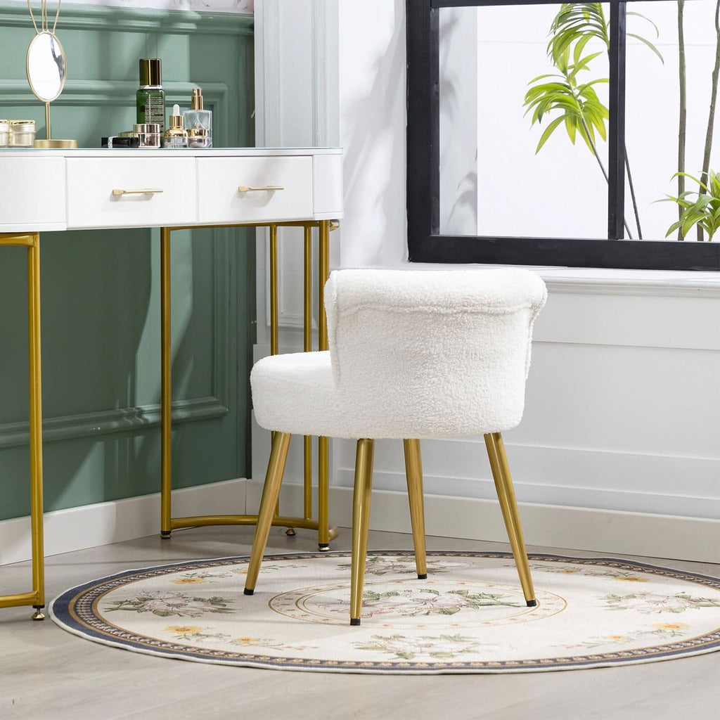 Teddy Fabric Vanity Stool with Metal Legs