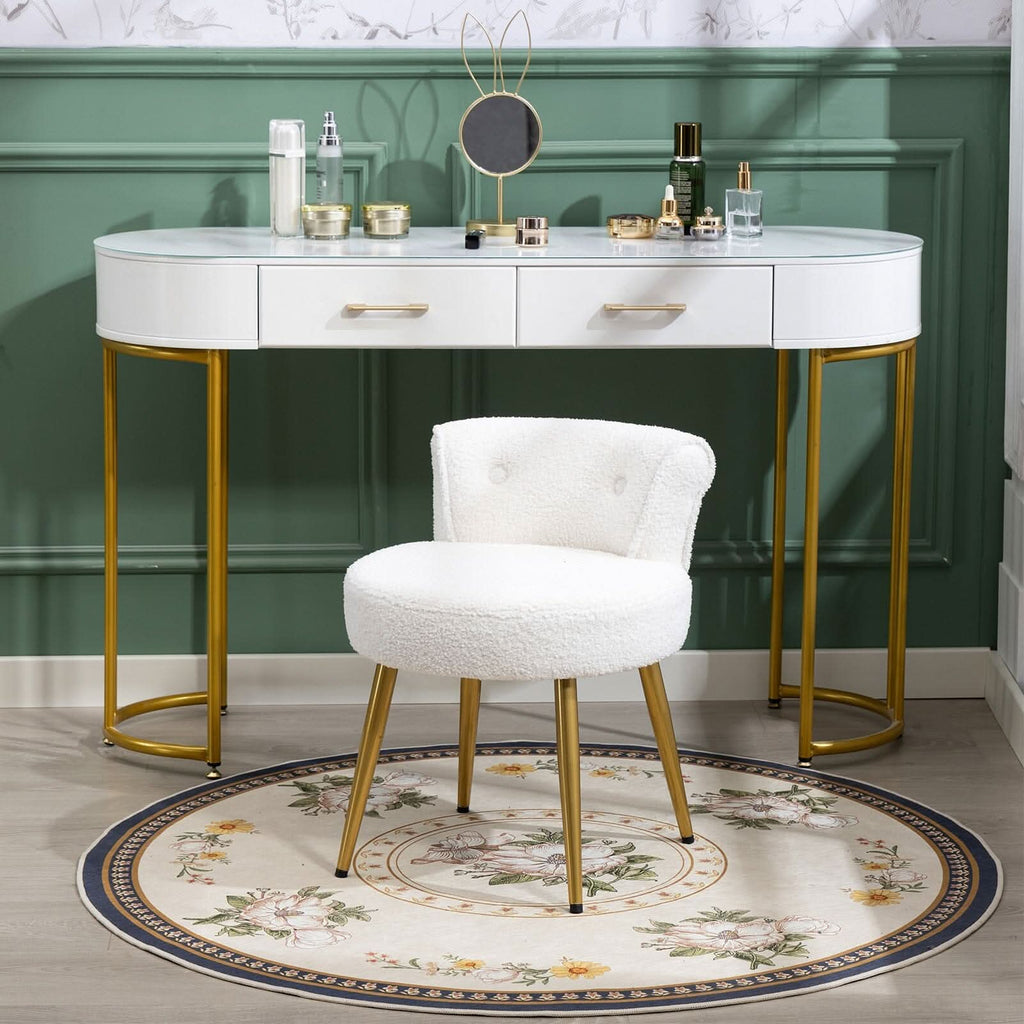 Teddy Fabric Vanity Stool with Metal Legs