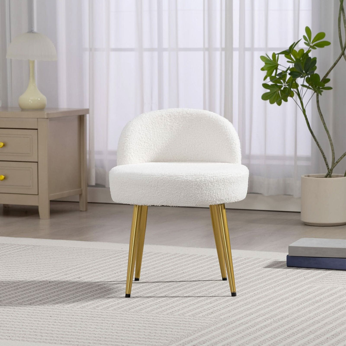 Teddy Fabric Vanity Stool with Metal Legs