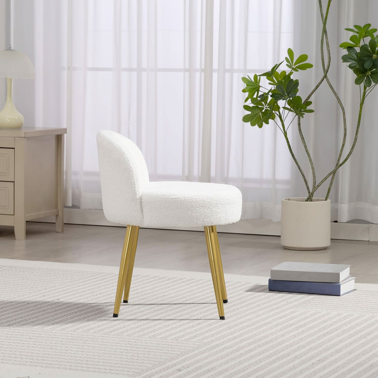 Teddy Fabric Vanity Stool with Metal Legs