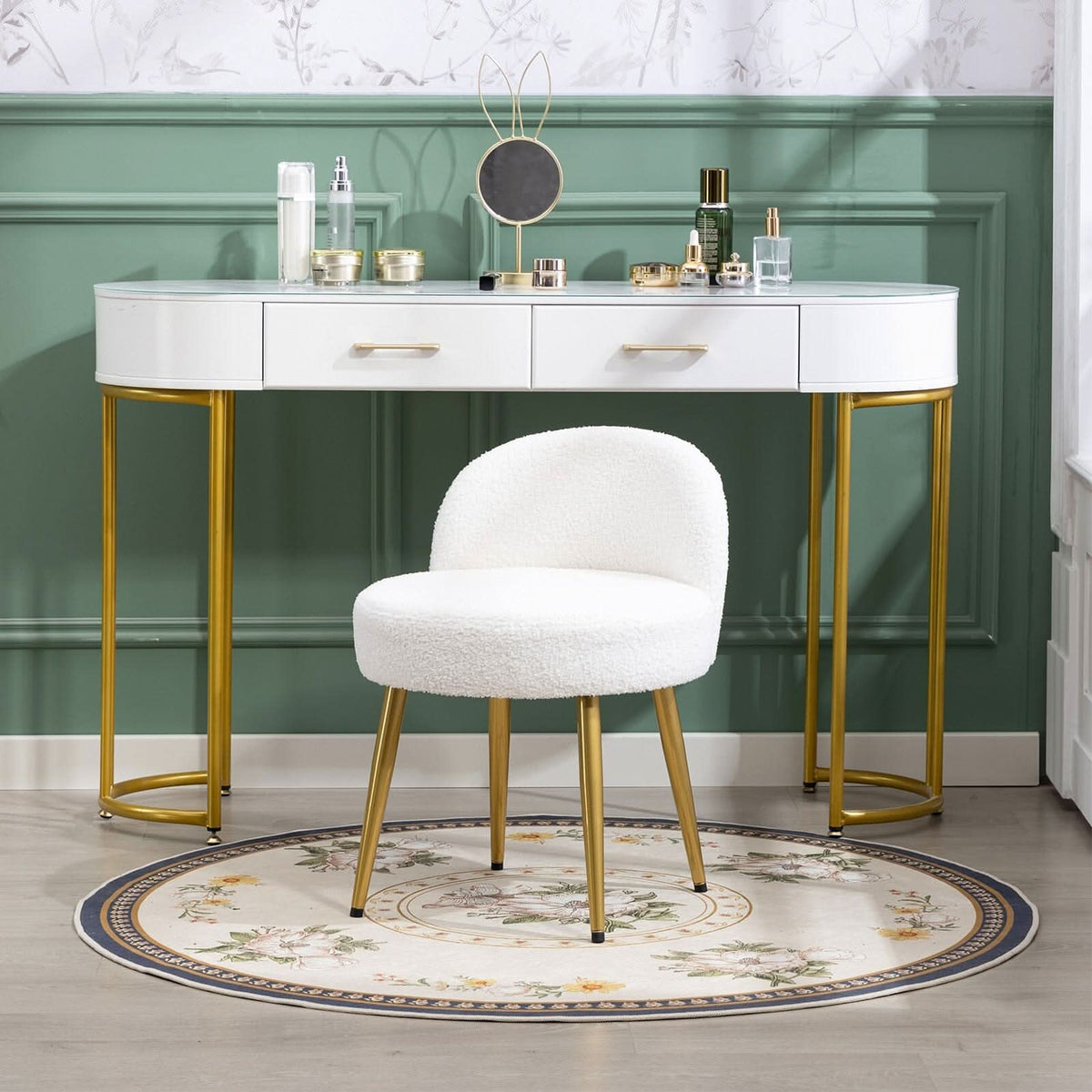 Teddy Fabric Vanity Stool with Metal Legs