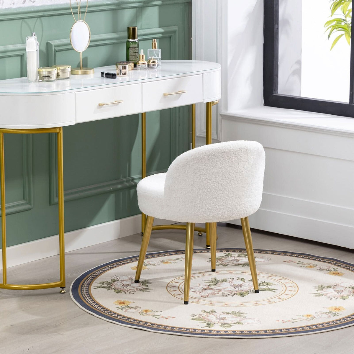Teddy Fabric Vanity Stool with Metal Legs