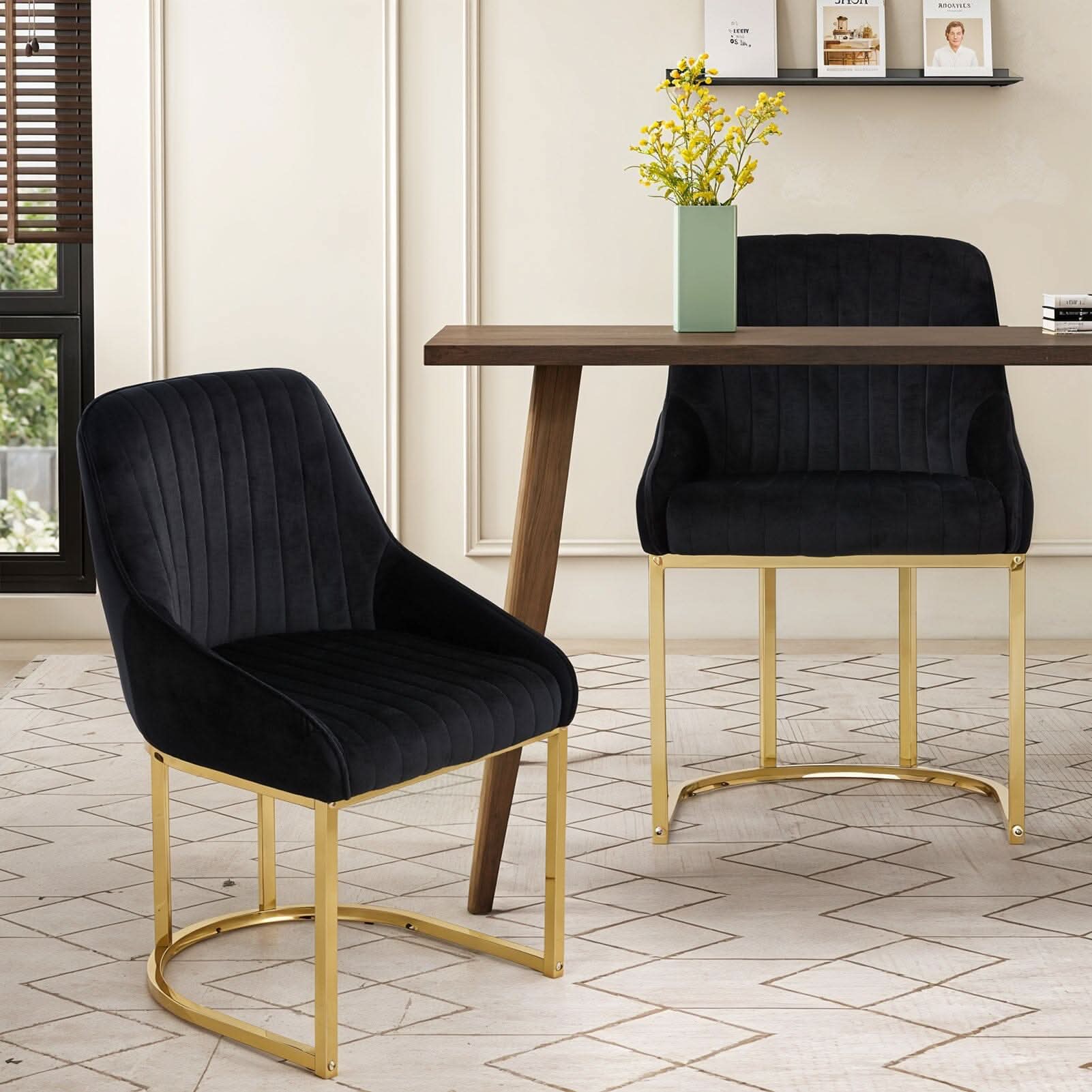 Velvet Dining Chair Gold Leg Pair Seating