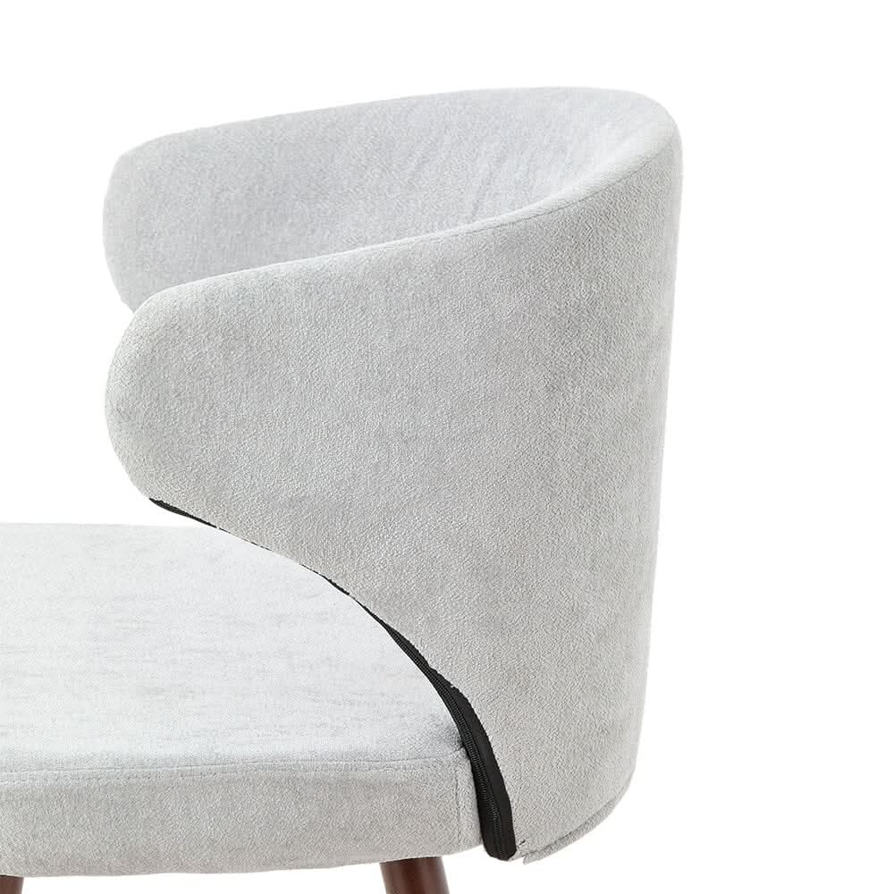 Chenille Dining Chair Curved Back Wooden Leg Pair