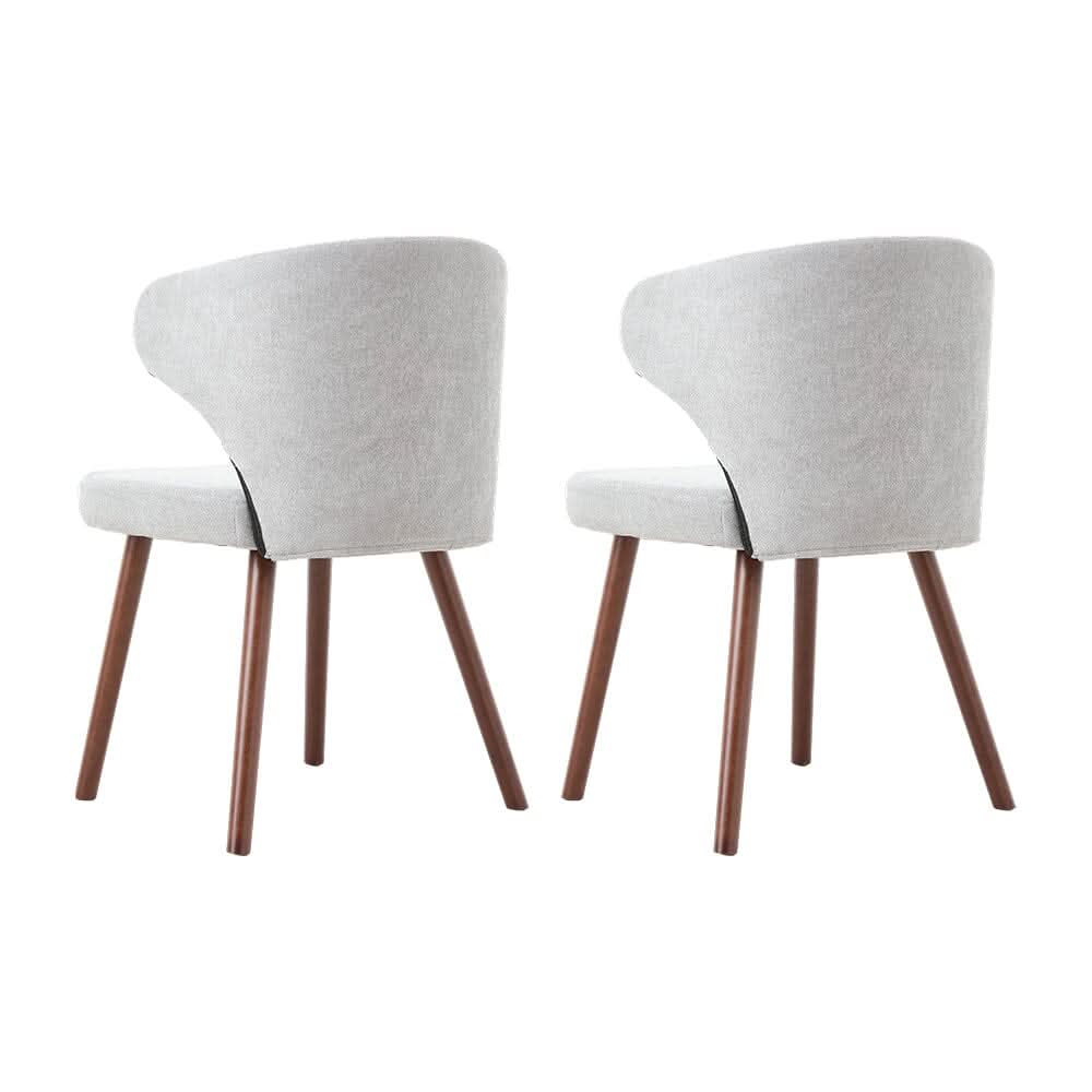 Chenille Dining Chair Curved Back Wooden Leg Pair