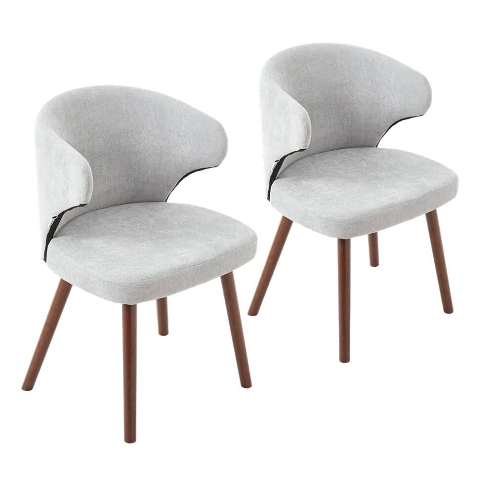 Chenille Dining Chair Curved Back Wooden Leg Pair