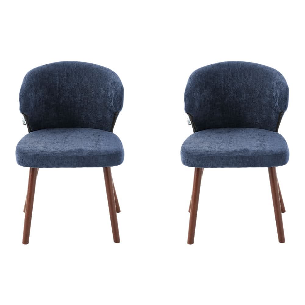 Chenille Dining Chair Curved Back Wooden Leg Pair