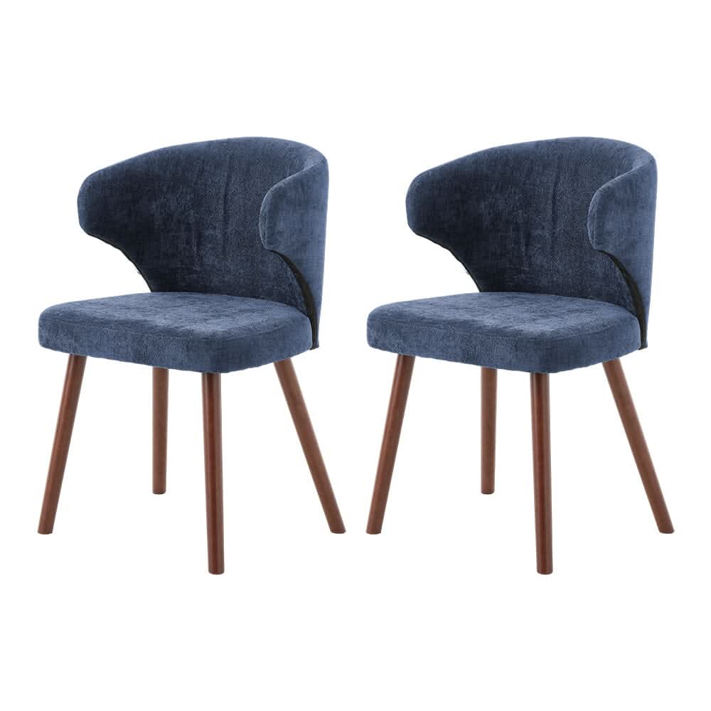 Chenille Dining Chair Curved Back Wooden Leg Pair