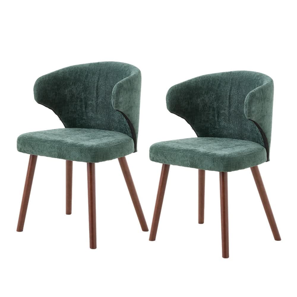 Chenille Dining Chair Curved Back Wooden Leg Pair