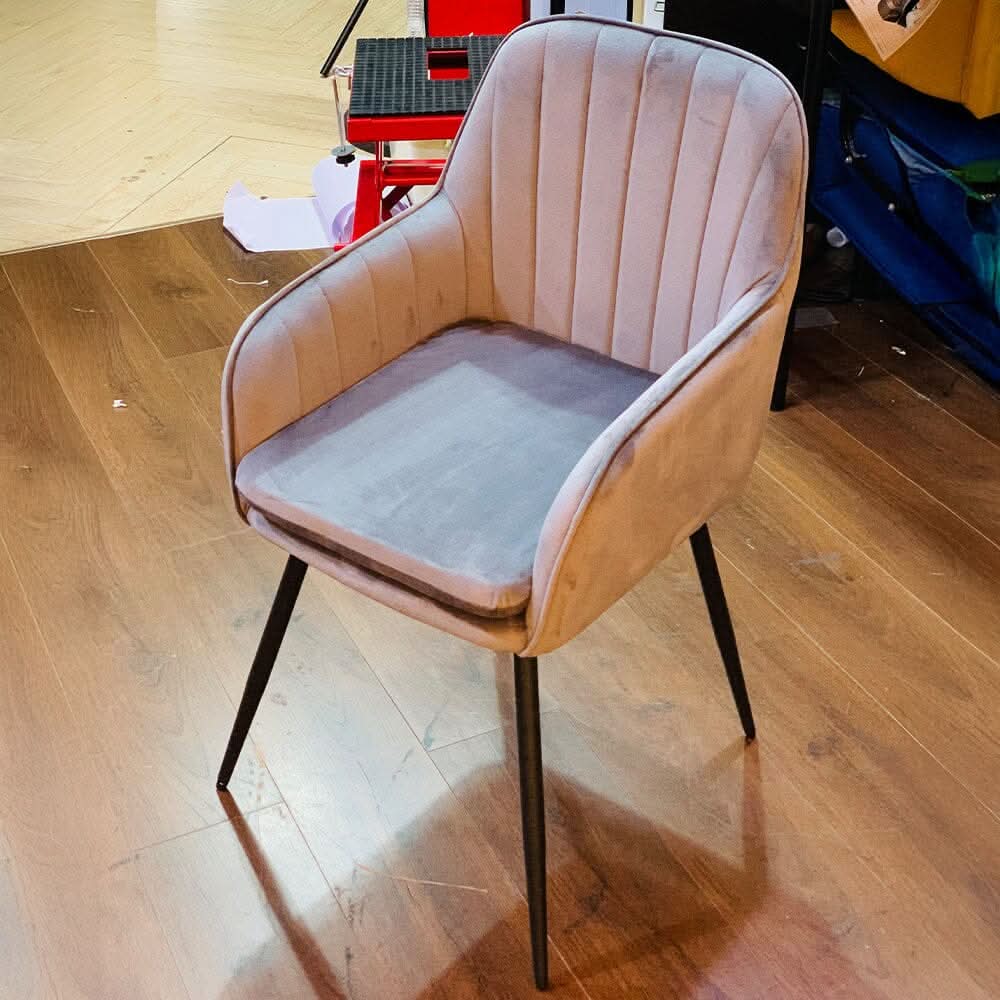 Dutch Velvet Dining Chair Black Metal Leg Pair