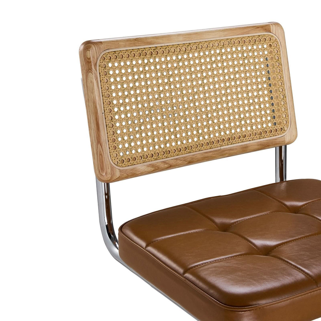 Rattan Back Dining Chair Metal Leg Pair Seating