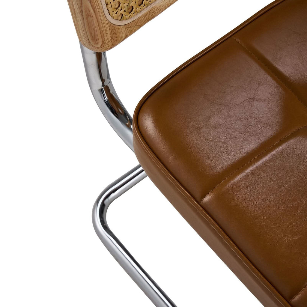 Rattan Back Dining Chair Metal Leg Pair Seating