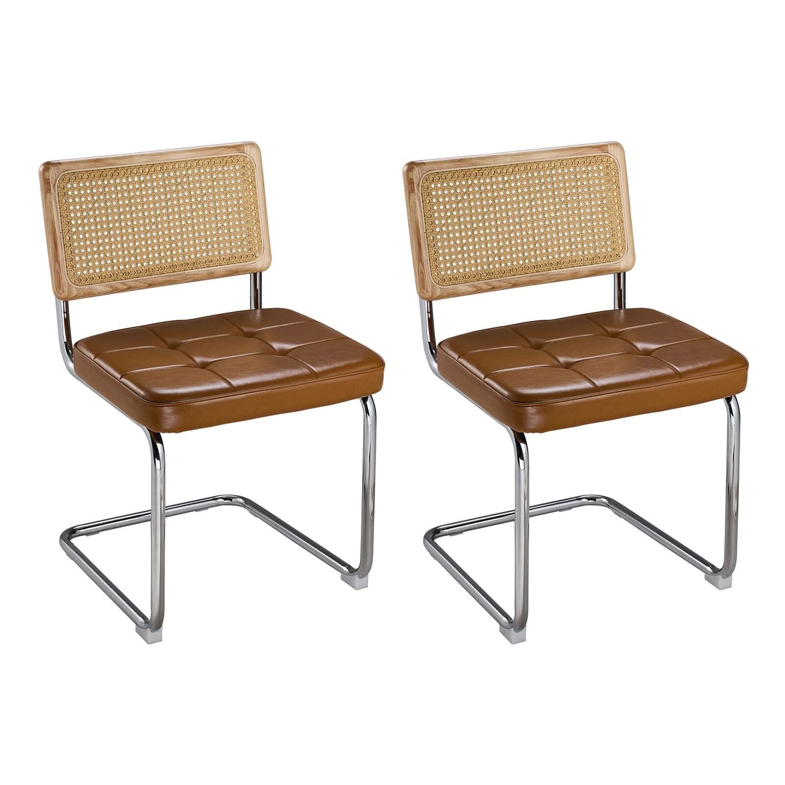 Rattan Back Dining Chair Metal Leg Pair Seating