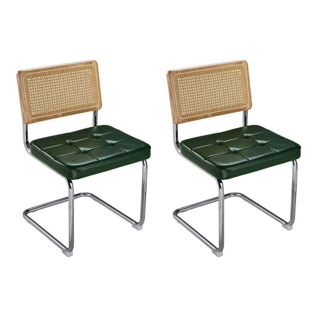 Rattan Back Dining Chair Metal Leg Pair Seating