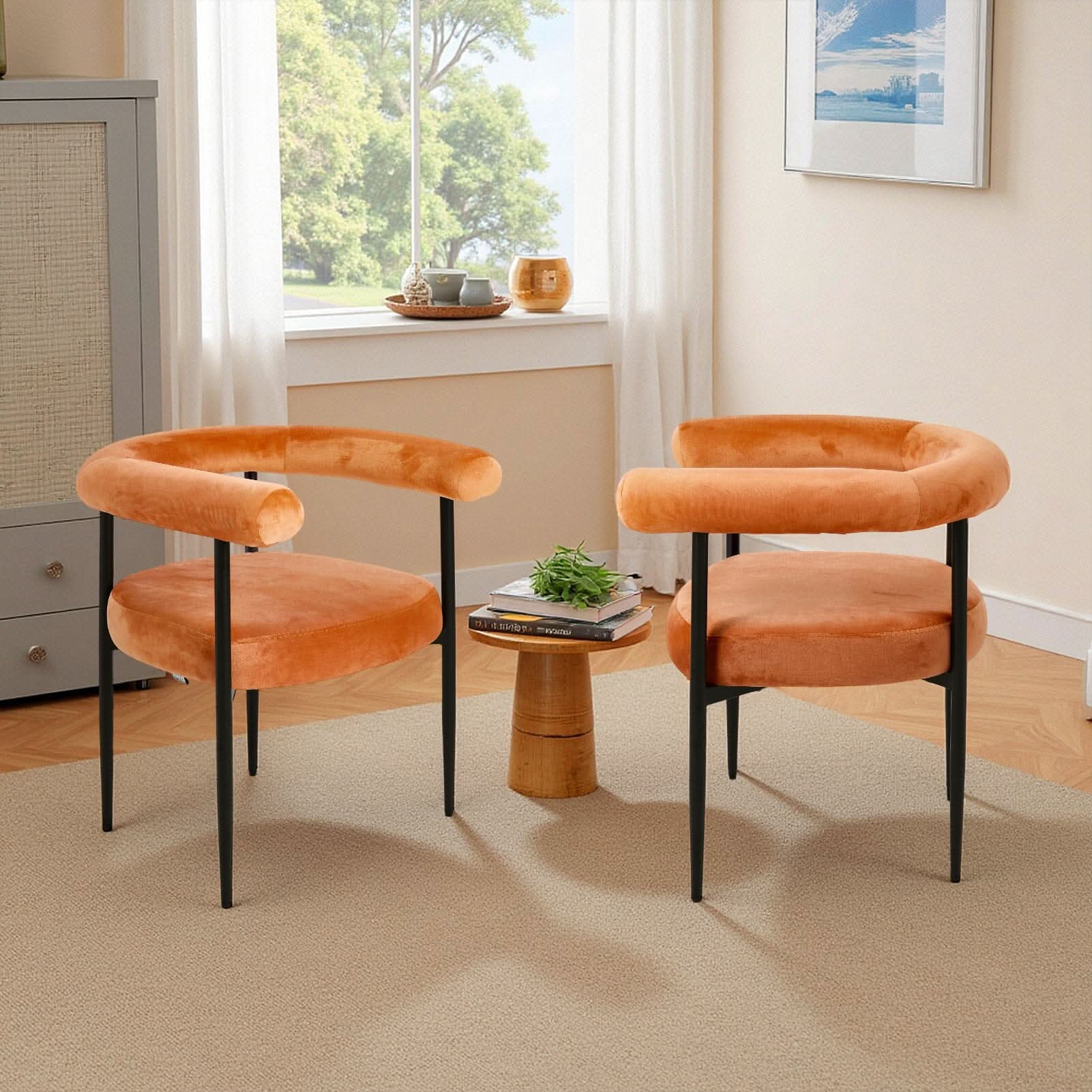 Velvet Dining Chair Set of 2 – Black Metal Legs