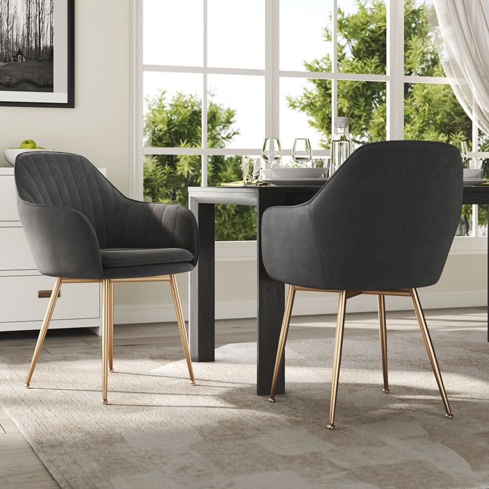 Velvet Dining Chair Set of 2 – Gold Metal Legs