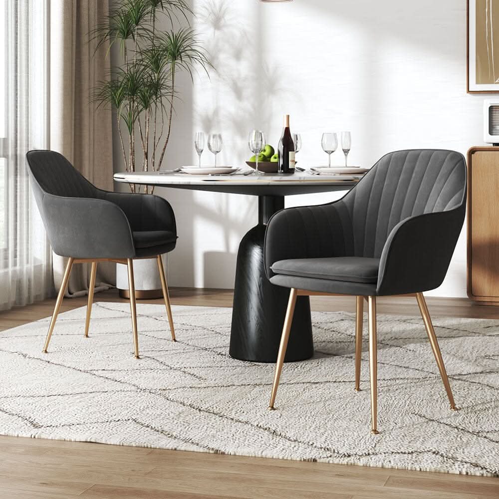 Velvet Dining Chair Set of 2 – Gold Metal Legs