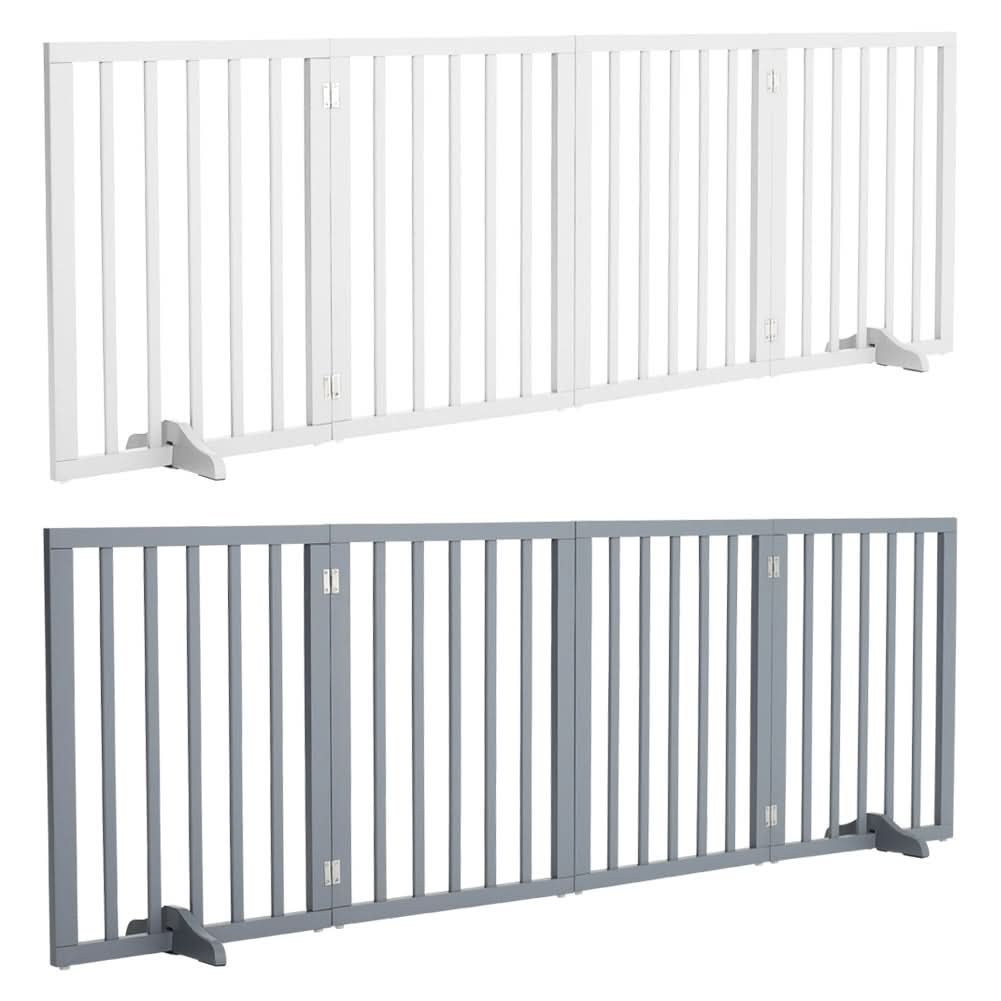 Folding Pet Gate 4 Panel Wooden Safety Gate with 360°Swivel Metal Hinges
