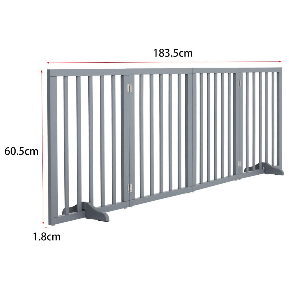 Folding Pet Gate 4 Panel Wooden Safety Gate with 360°Swivel Metal Hinges