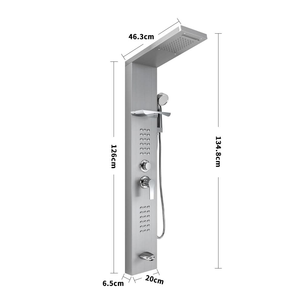 135cm H 5 Function Bathroom Silver Shower Panel with Hand Shower Head