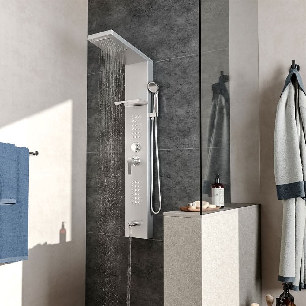 135cm H 5 Function Bathroom Silver Shower Panel with Hand Shower Head
