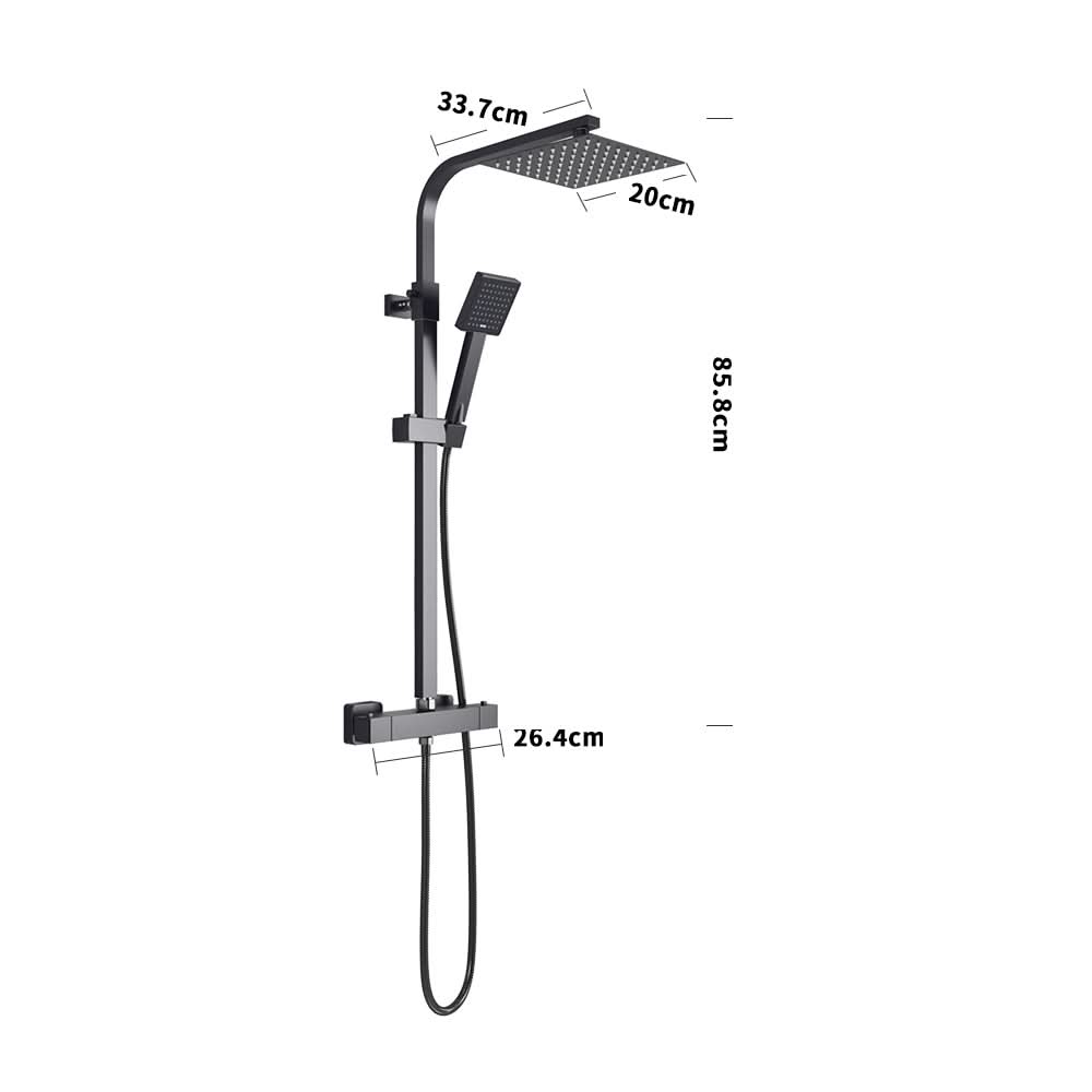 Black Stainless Steel Adjustable 200mm Rain Shower Head Set with Hand held