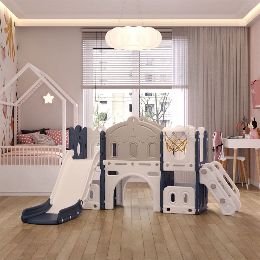 190 cm Wide Indoor Basketball Hoop Toddler Slide City Wall Kids Activity Playset