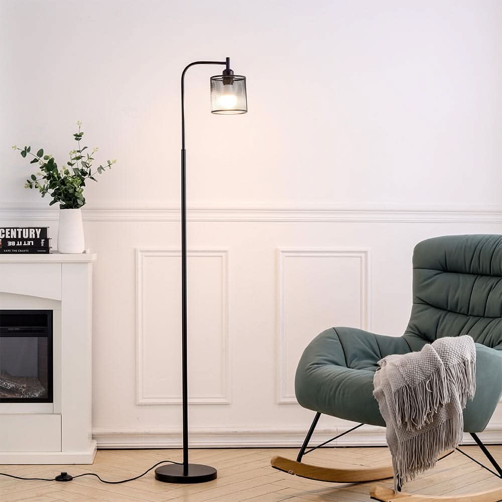 Industrial Metal Floor Light with Mesh Lampshade