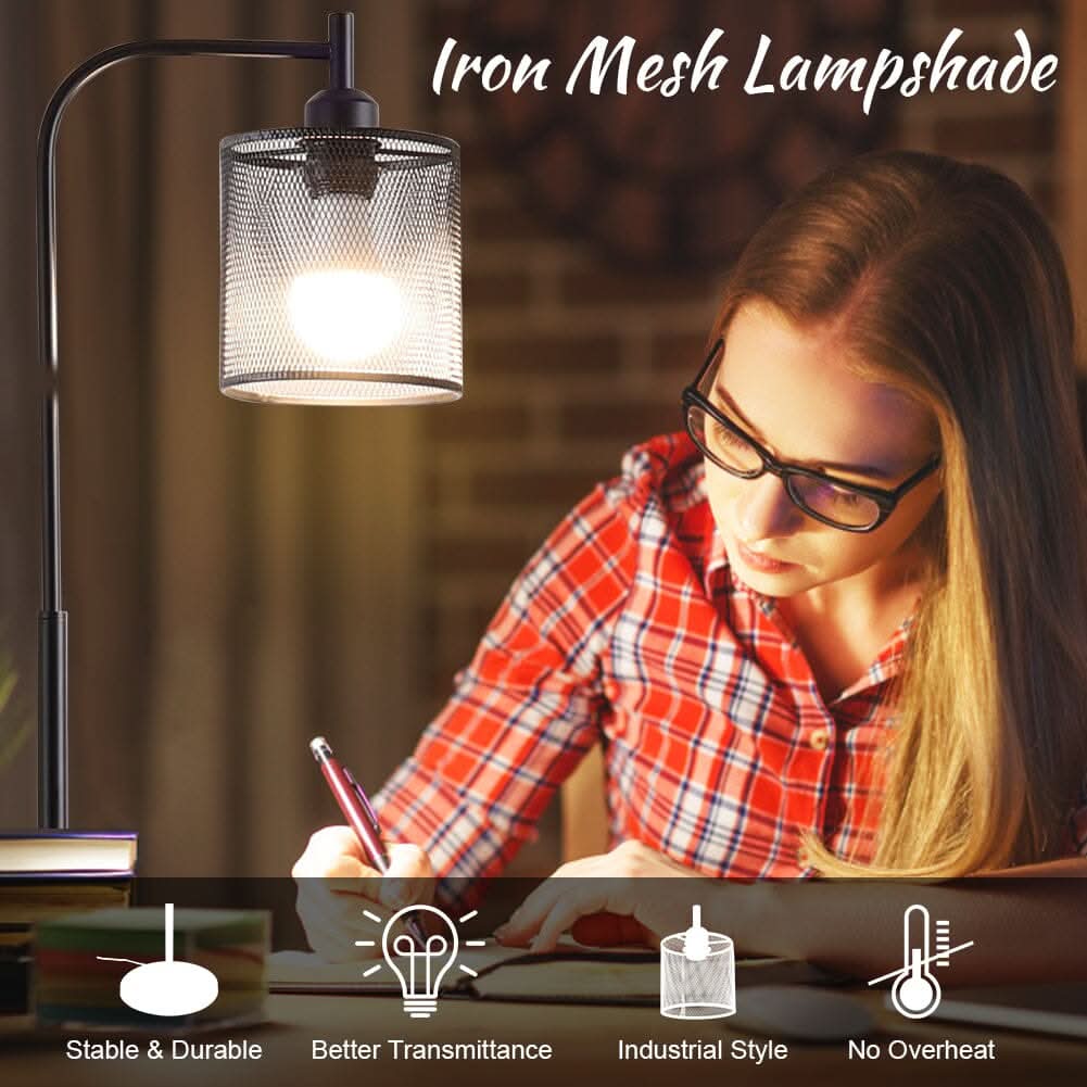 Industrial Metal Floor Light with Mesh Lampshade