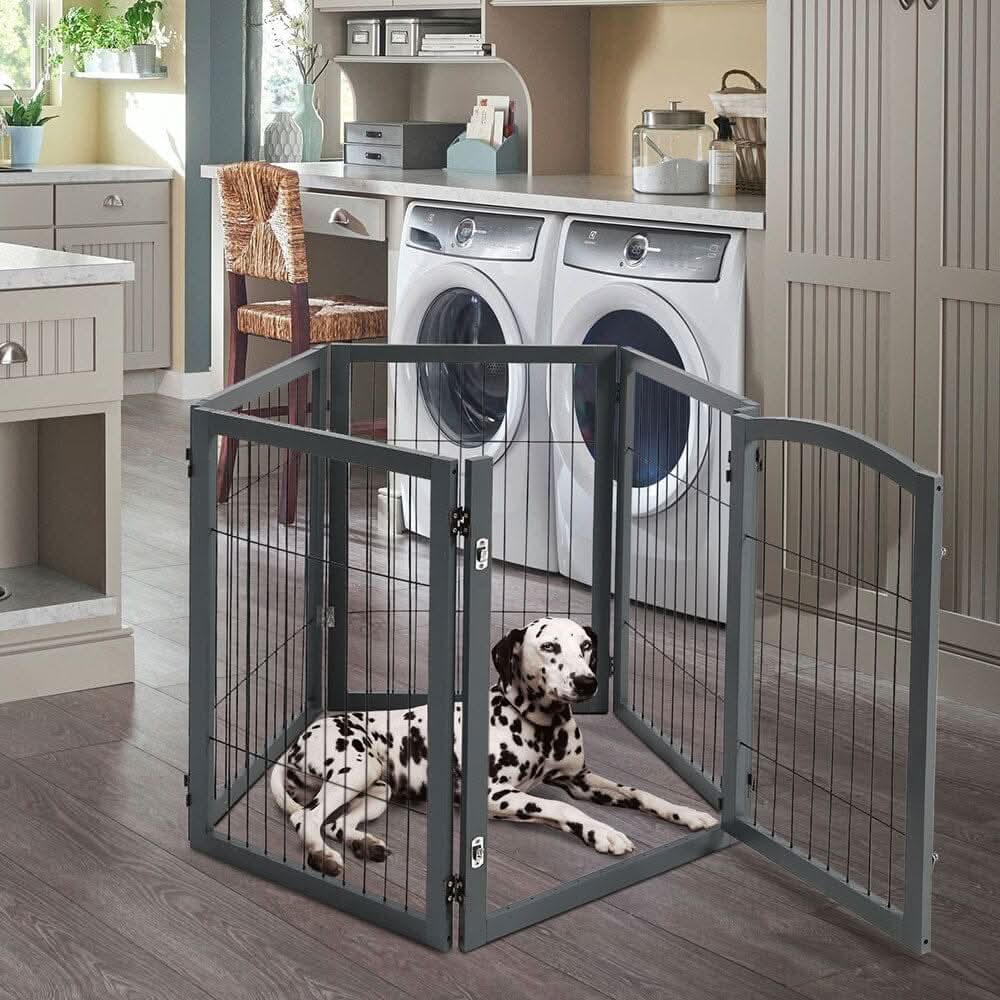 80cm Height Freestanding Wooden Pet Playpen 4-Panel