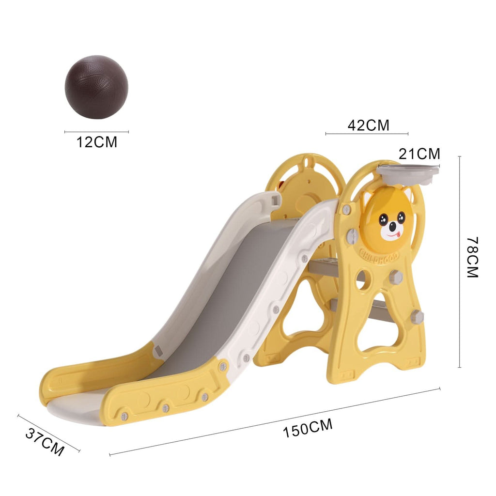 2-in-1 Sturdy Toddler Slide with Basketball Hoop for Indoor Outdoor