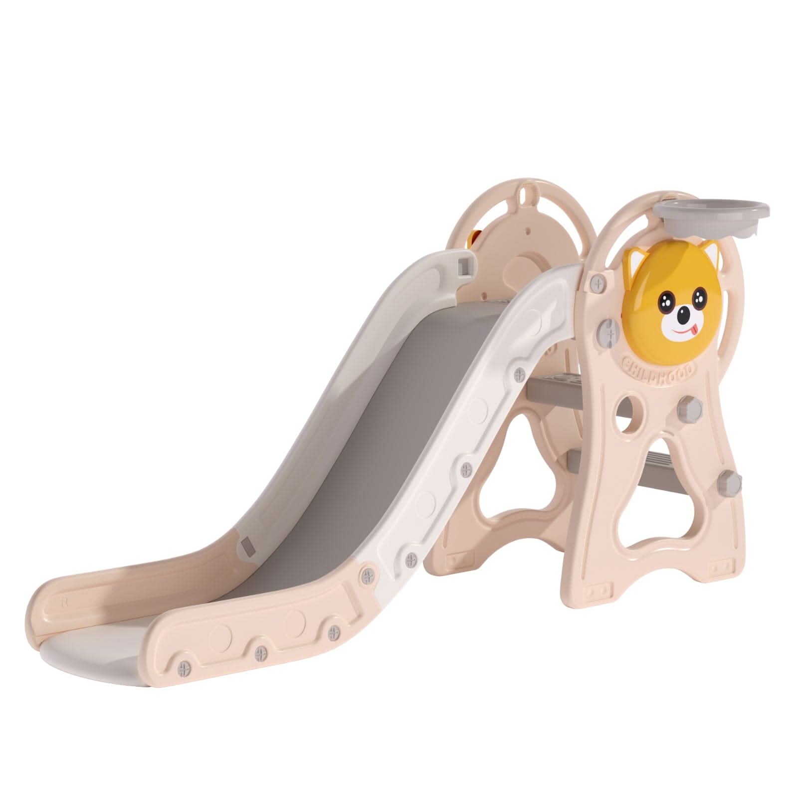2-in-1 Sturdy Toddler Slide with Basketball Hoop for Indoor Outdoor