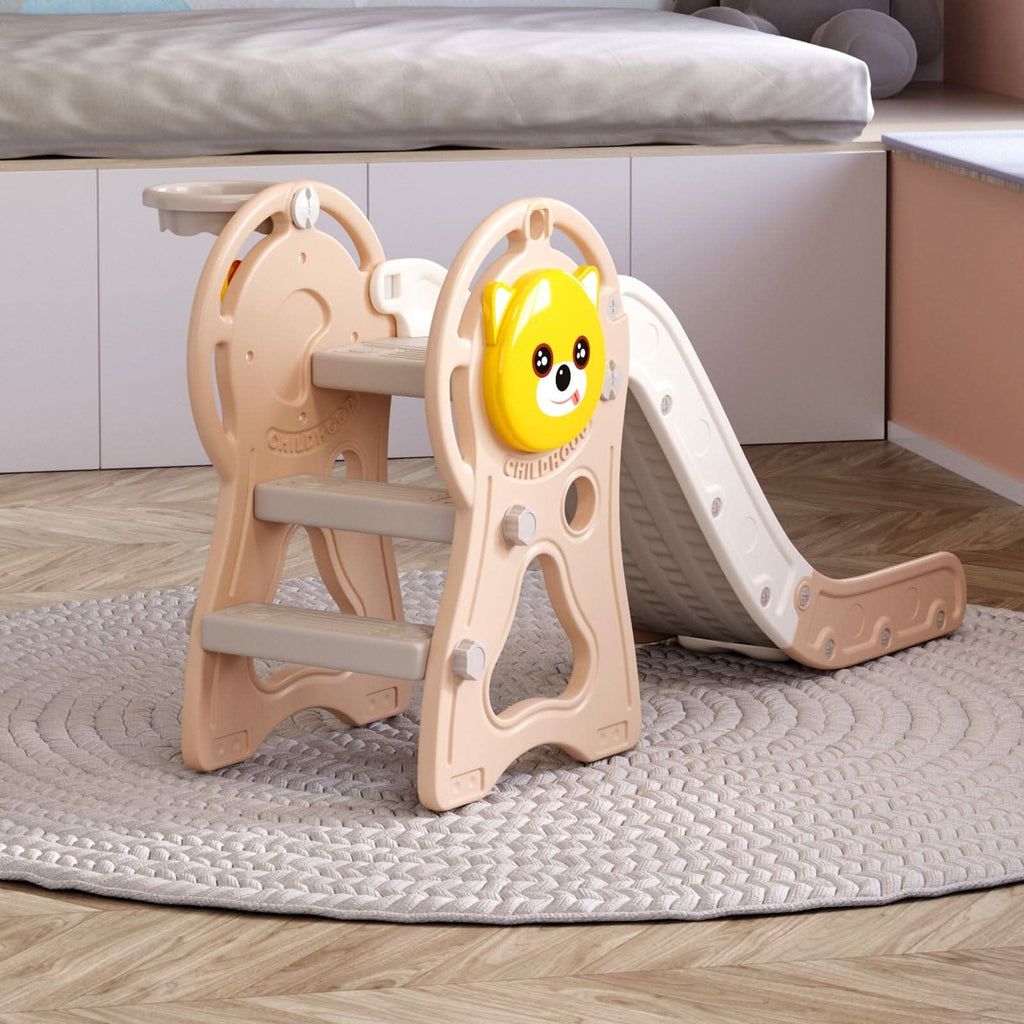 2-in-1 Sturdy Toddler Slide with Basketball Hoop for Indoor Outdoor