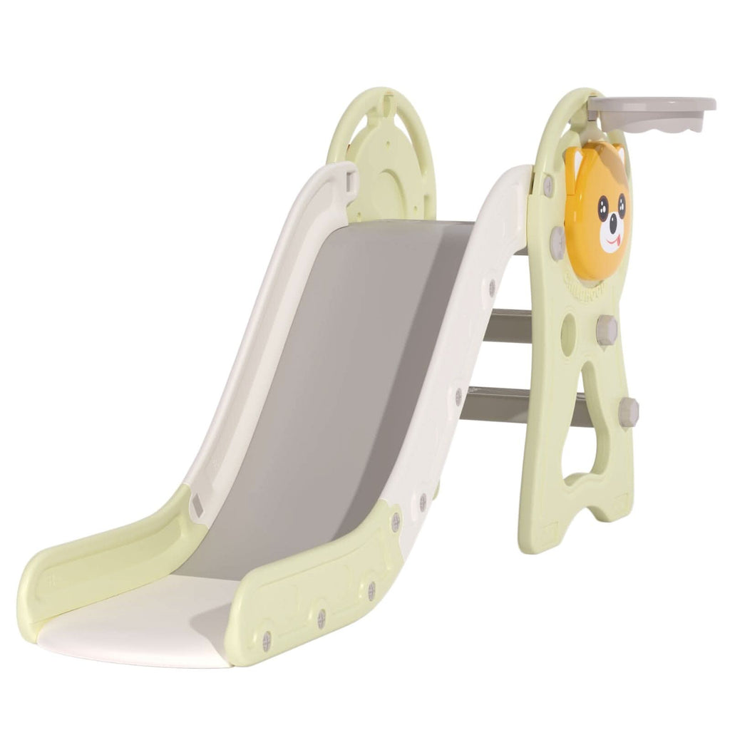 2-in-1 Sturdy Toddler Slide with Basketball Hoop for Indoor Outdoor
