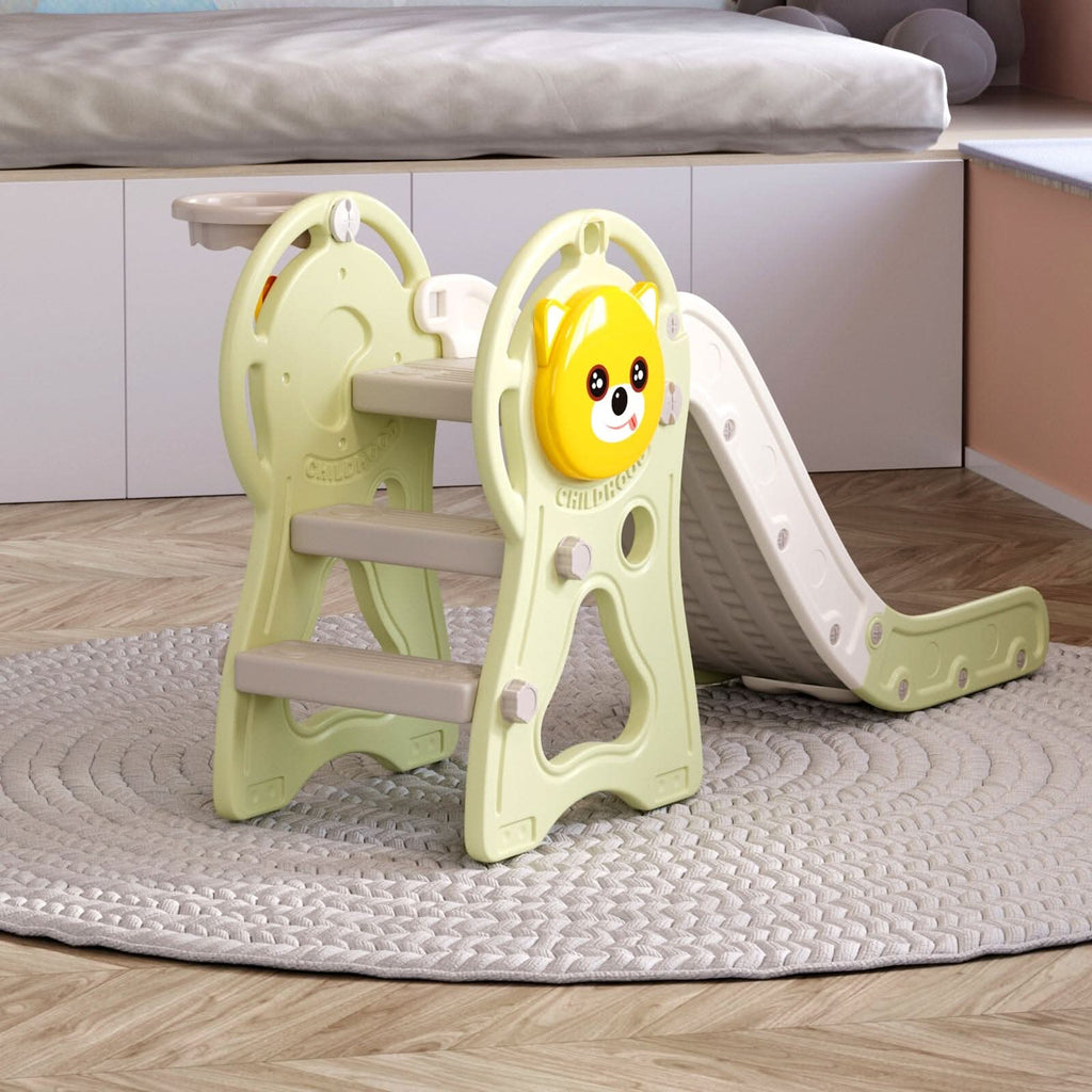 2-in-1 Sturdy Toddler Slide with Basketball Hoop for Indoor Outdoor